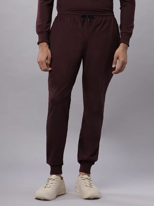 Mens Solid Wine Pure Cotton Joggers-M