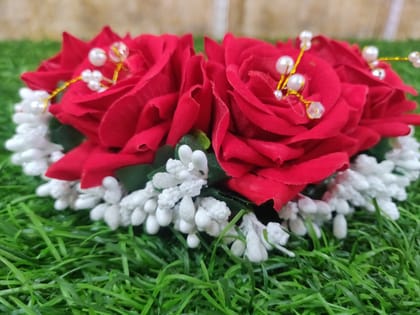 Artificial Rose with white Parag and Pearls Hair Brooch.