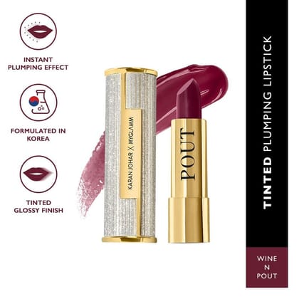 MyGlamm POUT by Karan Johar - Wine N  Pout (Berry Red Shade) | Buildable Tinted Plumping Bullet Lipstick With Glossy Finish (3.5g)