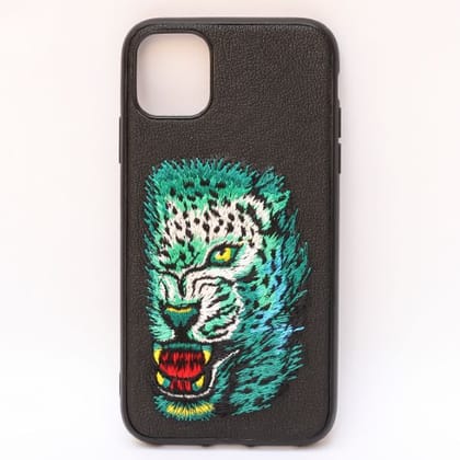 Black Leather Green Lion Ornamented for Apple iPhone 13 pro