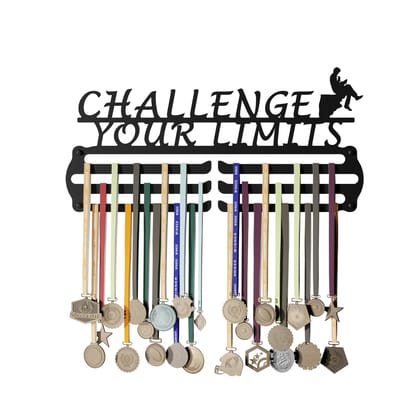 CHALLENGE - Hang up to 60+ Medals - Steel (48 * 30 CM) - Glory Medal Hangers Wall Display | Black, Glossy Finish