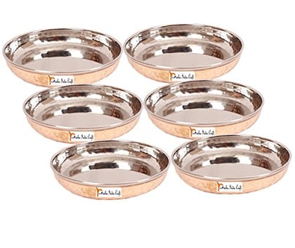 Prisha India Craft Steel Copper Dessert Halwa Plate Bowl  Capacity 150 ML  Set of 6