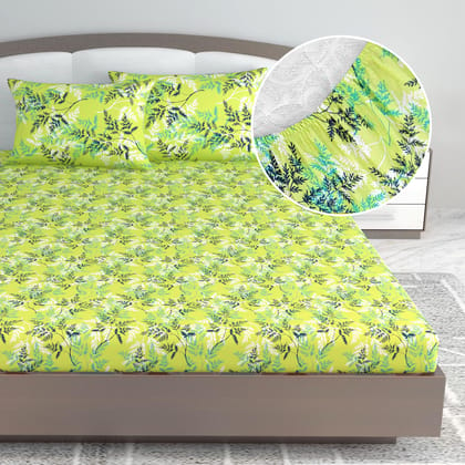 Lady Fern Floral Lime Green Elastic Fitted King Bed Bedsheet-King / Green / EM4006-FKB