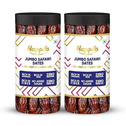 Happilo Premium Safawi Dates Jar 400g (Pack of 2) Rich in Iron Antixidants Fiber and Vitamin Chewy Texture Natural Sweetness No added Preservatives
