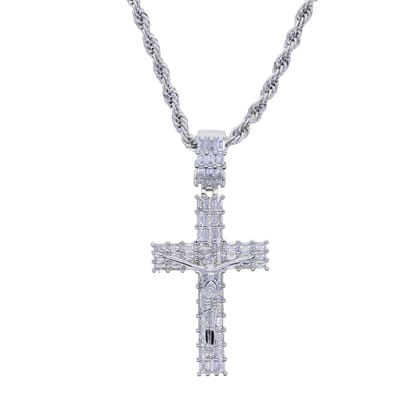 Zirconia Diamond Cross (Pendant + Chain)-Silver / Small