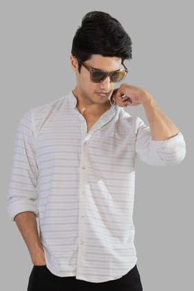 Weave Line Mandarin Collar Shirt - White-M