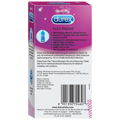 Durex Condoms - Extra Ribbed, 10 Pcs