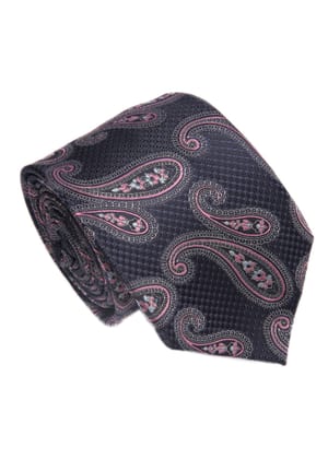 Men's Paisley Formal Necktie - Navy Blue-Free / Navy Blue