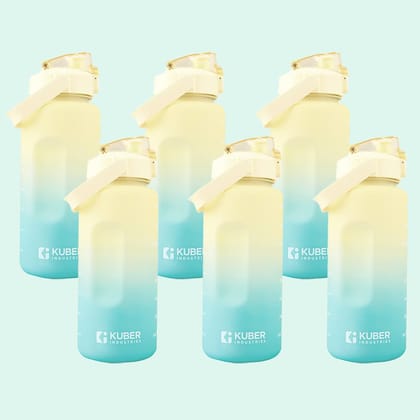 Kuber Industries 2L Water Bottle, BPA Free, Leakproof, Durable, with Time Marker & Straw, for Kids & Adults, Gym, Home, Office, School, Pack of 6.-Kuber Industries 2L Water Bottle with Time Marke