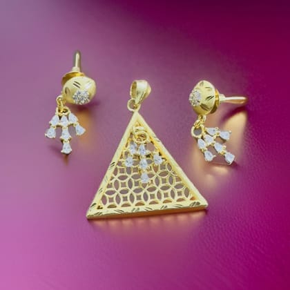 Aanandita Golden Triangle Pendent Earring Set-3 cm