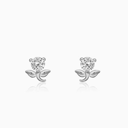 Silver Zircon Flower Bud Earrings