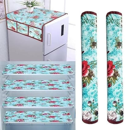 WISHLAND Double Door Fridge Cover Combo Set of 1 Fridge Top Cover And 4 Multipurpose Fridge Mats (Blue)