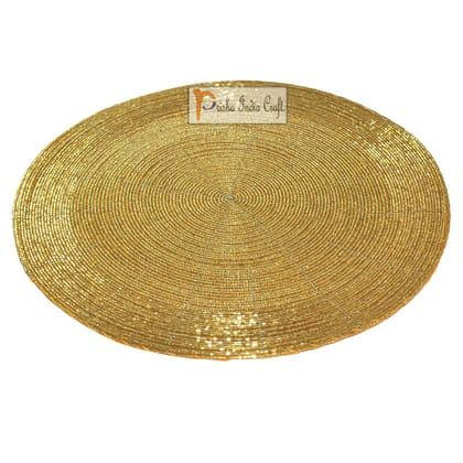 Prisha India Craft Golden Round Beaded Placemat for Dining Table Diameter 12 Inch