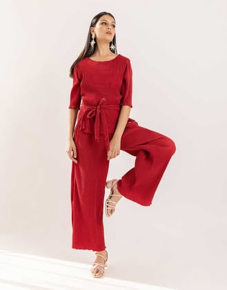 Maya pleated co-ord set in red, set of two-XS