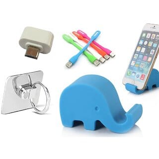 Combo (C9) of Elephant Stand, Ring, Led and Otg Adopter (Assorted Colors)