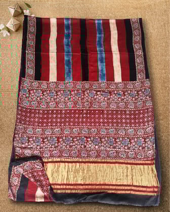 Heritage Hues Ajrakh Modal Silk Lagdi Patta Ruby Red Saree