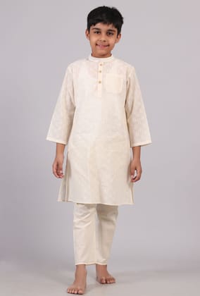 Set Of 2: White Cotton Kurta Pyjama Set-5-6Y