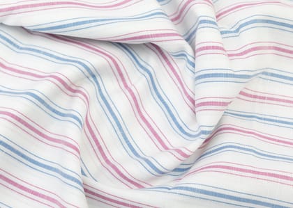 Linen Cotton Blend, Yarn Dyed, Plain,White And Pink And Blue, Men And Women, Unstitched Shirting Or Top Fabric-1 Meter