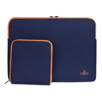 The Clownfish Jawa Series Neoprene Unisex 15.6 inch Tablet Case Laptop Sleeve Laptop Case Slipcase with Zip Pouch Navy Blue with Orange Top Piping-The Clownfish Jawa Series Neoprene Unisex 15.6 i