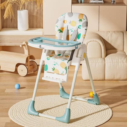 Marshmallow Lite High Chair - 6 Level Height Adjustment, 3 Recline Modes, Adjustable & Removable Meal Tray-Aqua Pine