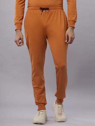 Mens Solid Rust Pure Cotton Joggers-M