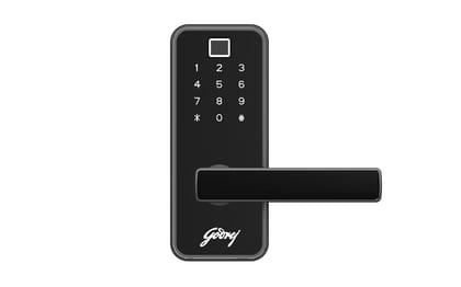 Godrej Steel Smart Locks Catus Touch Pro, Smart Lock For Wooden Door, 3 In 1 Access, Fingerprint, Pin Access, Mechanical Key, Privacy Function- Black