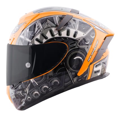 Steelbird SA-2 Terminator 2.0 ISI Certified Full Face Graphic Helmet for Men and Women (Glossy Fluo Orange Grey with Smoke Visor)-Medium 580 MM