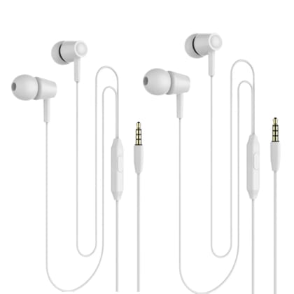 LA'FORTE Stereo Earphone Premium Wired with Mic (White, In The Ear) (Pack Of 2)