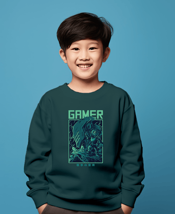 Fighter gamer dark green sweatshirt for boys & girls-7-8Y / Dark Green