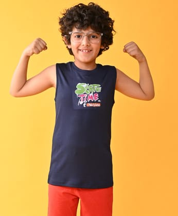 SKATE TIME SPORTY SLEEVELESS T-SHIRT - NAVY-6-12 MONTHS / 1N / NAVY