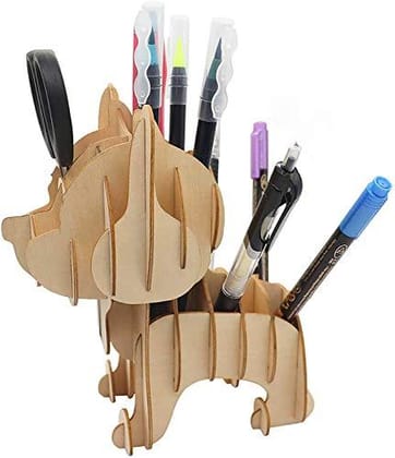 Whittlewud Wooden Puzzle Desk Organiser Craft Kits Made of Birch Ply With Pen Pencil Container Holder Diying Toys In Dog Shape.