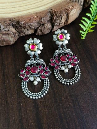 Premium Quality Pearl & Kundan Oxidized Dangler Earrings for Occasions | Sarichka-Red