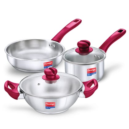 Prestige Platina Popular Stainless Steel 3 Pc BYK Cookware Set