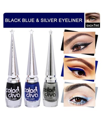 Color Diva Eye Liner, Water Resistant, Long-Lasting, 6ml Matte, Shimmery Finish Pack of 3