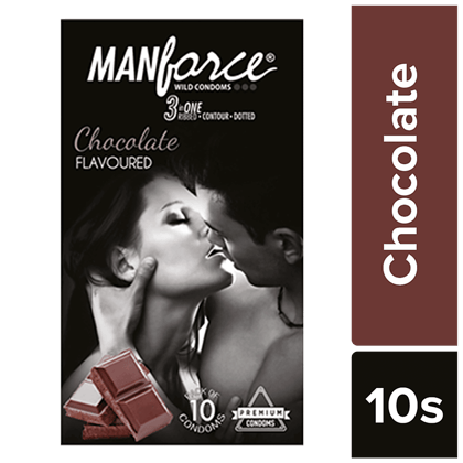 Manforce Condoms 3 In 1 Ribbed, Contour, Dotted, Chocolate Flavoured Condoms, 10 Pcs