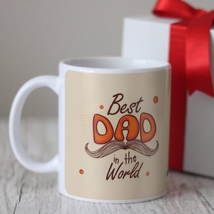 Indigifts Gifts for Father from Child| Best Dad in The World Quote Father's Moustache Beige Coffee Ceramic Mug 330 ml - Gift for Dad-Papa-Father in Law-Grandfather-Birthday|