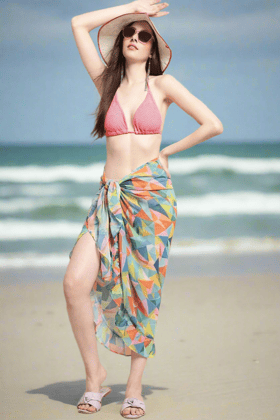 Multi Color Geometric Printed Georgette Bottom Coverup Sarong For Women-S/M