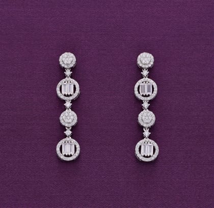 Circled Succession Dangler Silver Earrings-White Stone / Silver