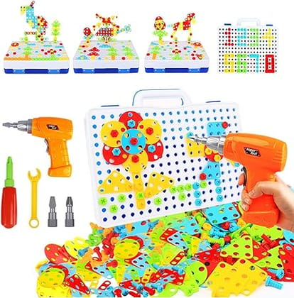 Electric Drill & Puzzle Learning Toys,  Educational Activity for Boys Girls Toys Age 3-8 (Space, Unicorn theme available)