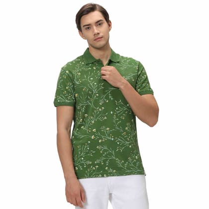 Mufti Green Floral Print Polo T-Shirt