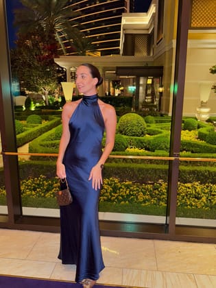 Halterneck Backless Maxi Dress-Navy / M