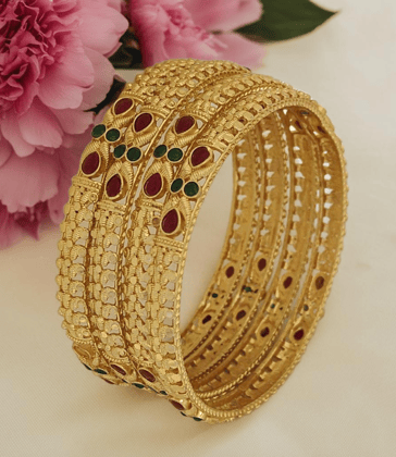 Jewels Kafe Gold Plated Bangle Set of 4-2.4