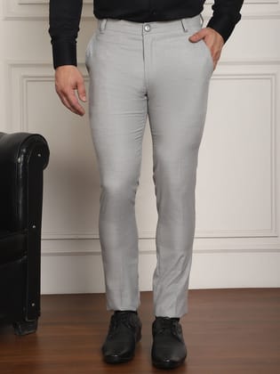 Tapered Fit Solid Trousers-30 / Grey