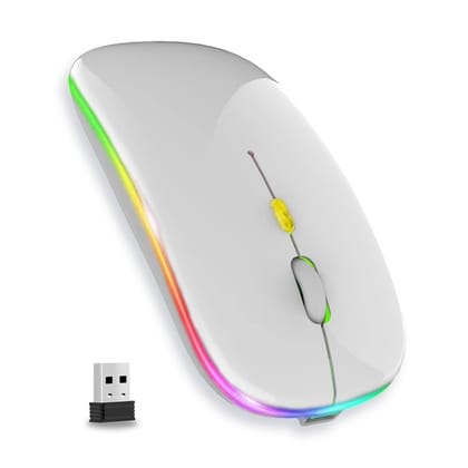 Muvit RGB Ultra Slim Wireless Rechargeable Mouse (White Color)