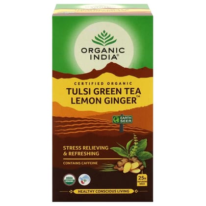 Organic India Green Tea - Tulsi, Lemon & Ginger, 45 G (25 Bags X 1.8 G Each)