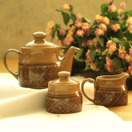 BARMER TEA SET - TEA POT | MILK POT | SUGAR POT-YELLOW / CERAMIC / 1 TEA POT1 SUGAR POT1 MILK POT