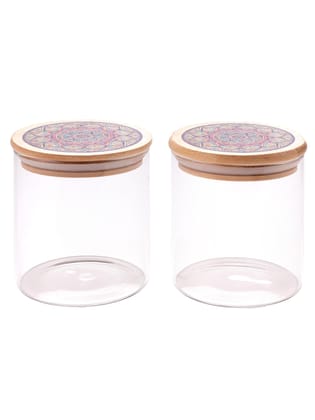 UMAI 2 Glass Kitchen Containers, 300ml each, Bamboo Lid, Airtight, Borosilicate, for Cookies, Snacks, Spices, Tea, Coffee, Sugar, Dry Fruits.-UMAI Pack of 2 Glass Kitchen Containers Set with Prin