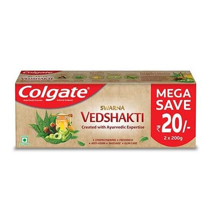 Colgate Swarna Vedshakti Ayurvedic Cavity Protection, Bad Breath Treatment Toothpaste & Manual Toothbrush For Adults - 4 Pcs, 400Gm