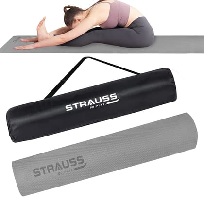 Strauss Anti Skid EVA Yoga Mat with Carry Bag 6mm Grey-Strauss Anti Skid EVA Yoga Mat with Carry Bag, 6mm, (Grey)