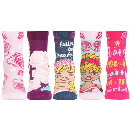 Barbie Socks For Girls -Pack Of 5 Assorted 3-5 Years